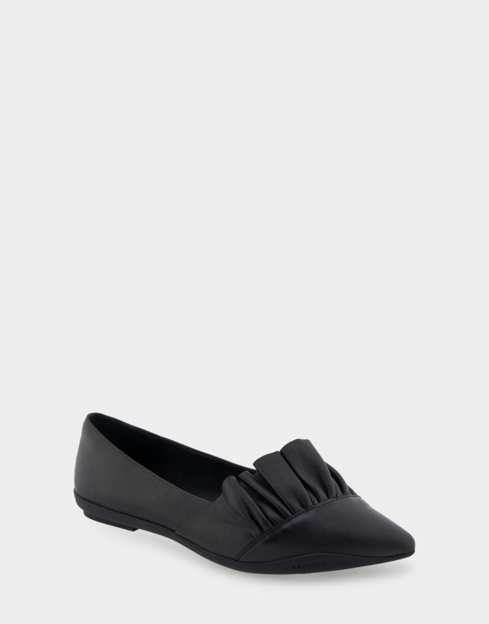 Women's | Dillion Black Genuine Leather Ruffled Point Toe Flat