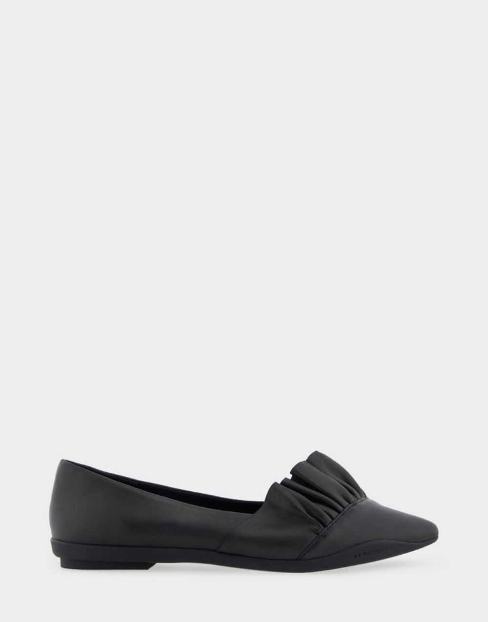 Women's | Dillion Black Genuine Leather Ruffled Point Toe Flat