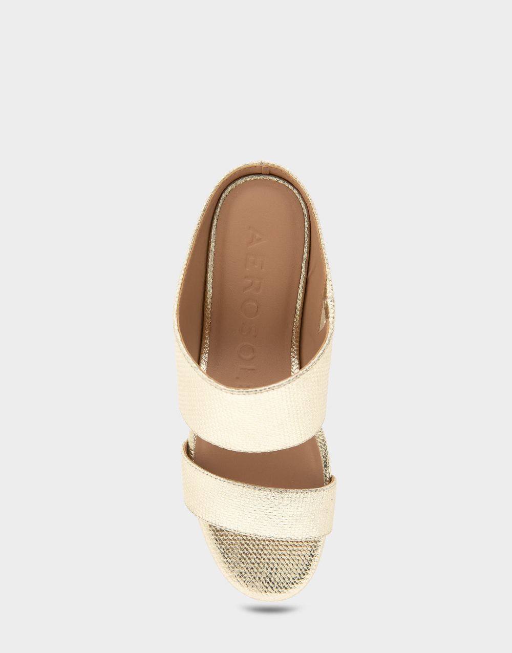 Women's | Wheeler Soft Gold Canvas Faux Leather Two Band Mid Wedge Slide Sandal