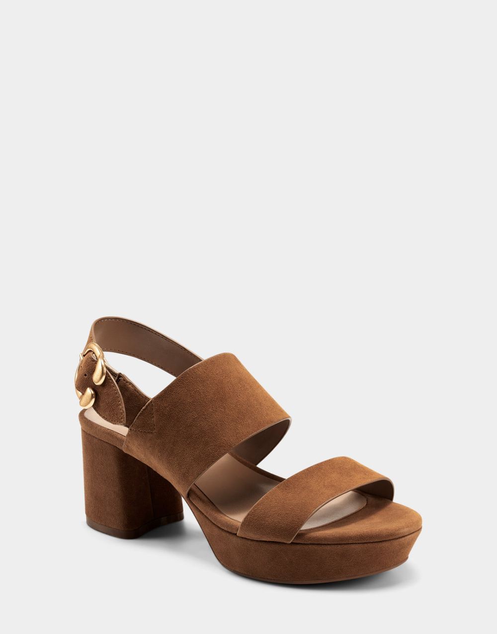 Women's | Camera Cognac Suede Platform Block Heel Sandal with Buckle