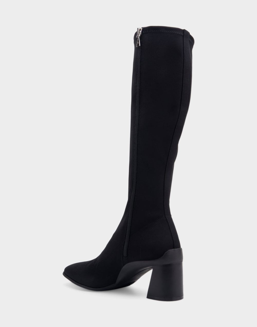 Women's | Centola Black Stretch Gabardine Fabric Sculpted Heel Tall Shaft Boot