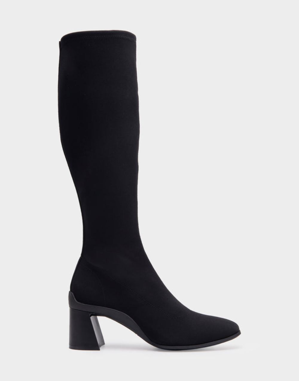 Women's | Centola Black Stretch Gabardine Fabric Sculpted Heel Tall Shaft Boot