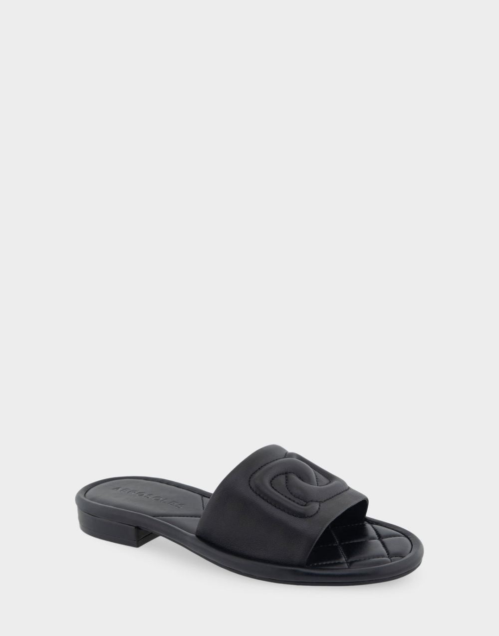 Women's | Jilda Black Leather Debossed Chain Link Slide Sandal