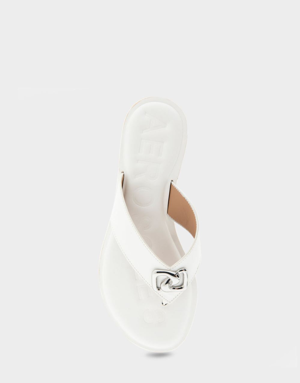 Women's | Galen White Faux Leather Ornamented Thong Sandal