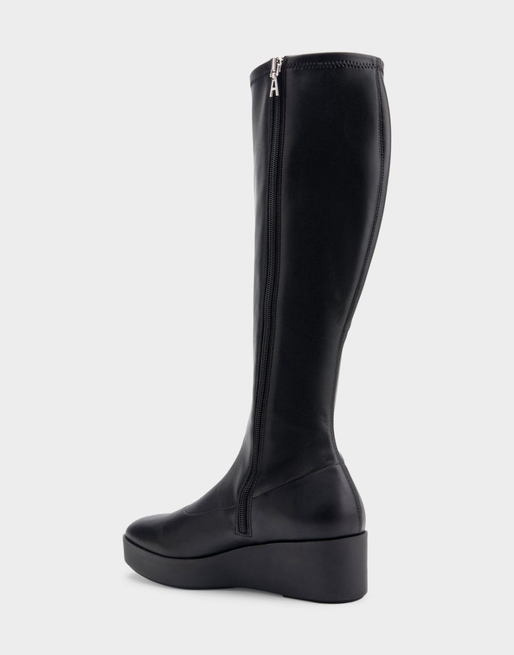 Women's | Cecina Black Faux Leather Flatform Heel Tall Shaft Boot