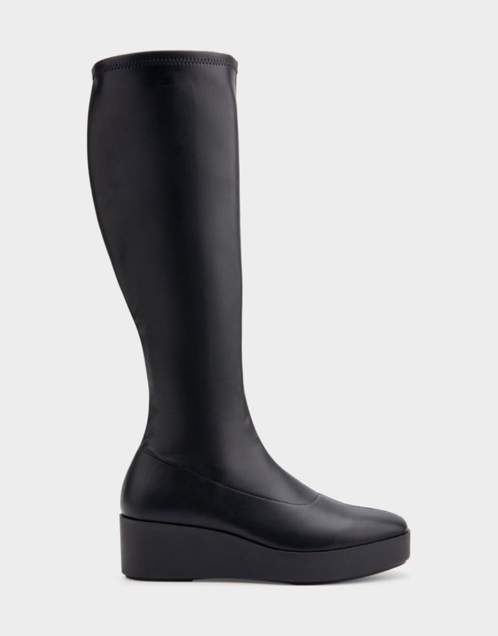 Women's | Cecina Black Faux Leather Flatform Heel Tall Shaft Boot