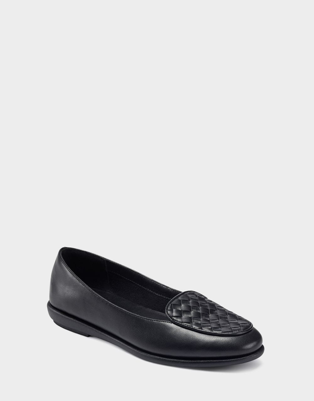 Women's | Black Faux Leather Loafer with Weaved Upper Brielle