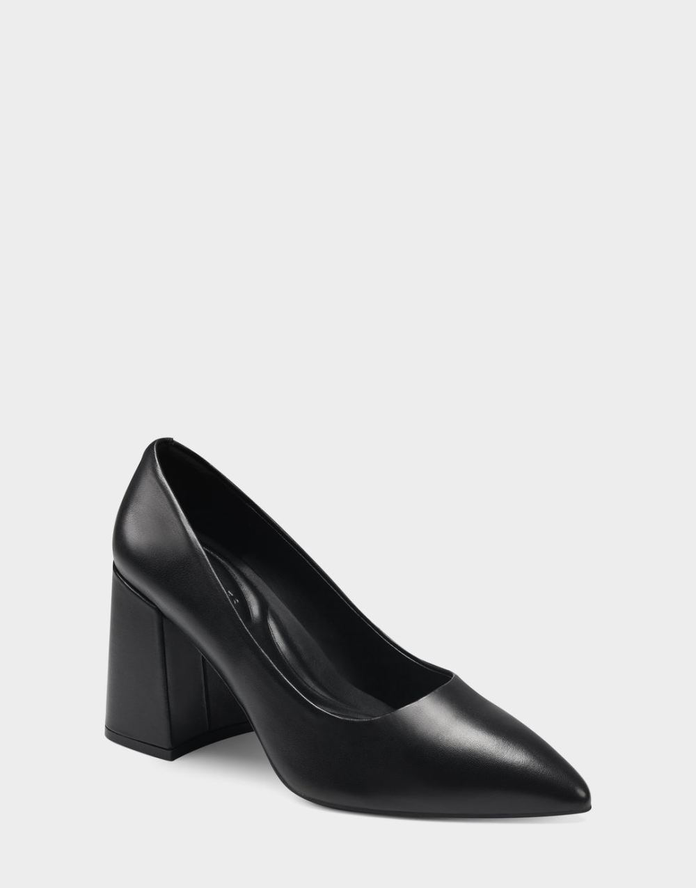 Women's | Isabel Black Leather Almond Toe Block Heel Pump