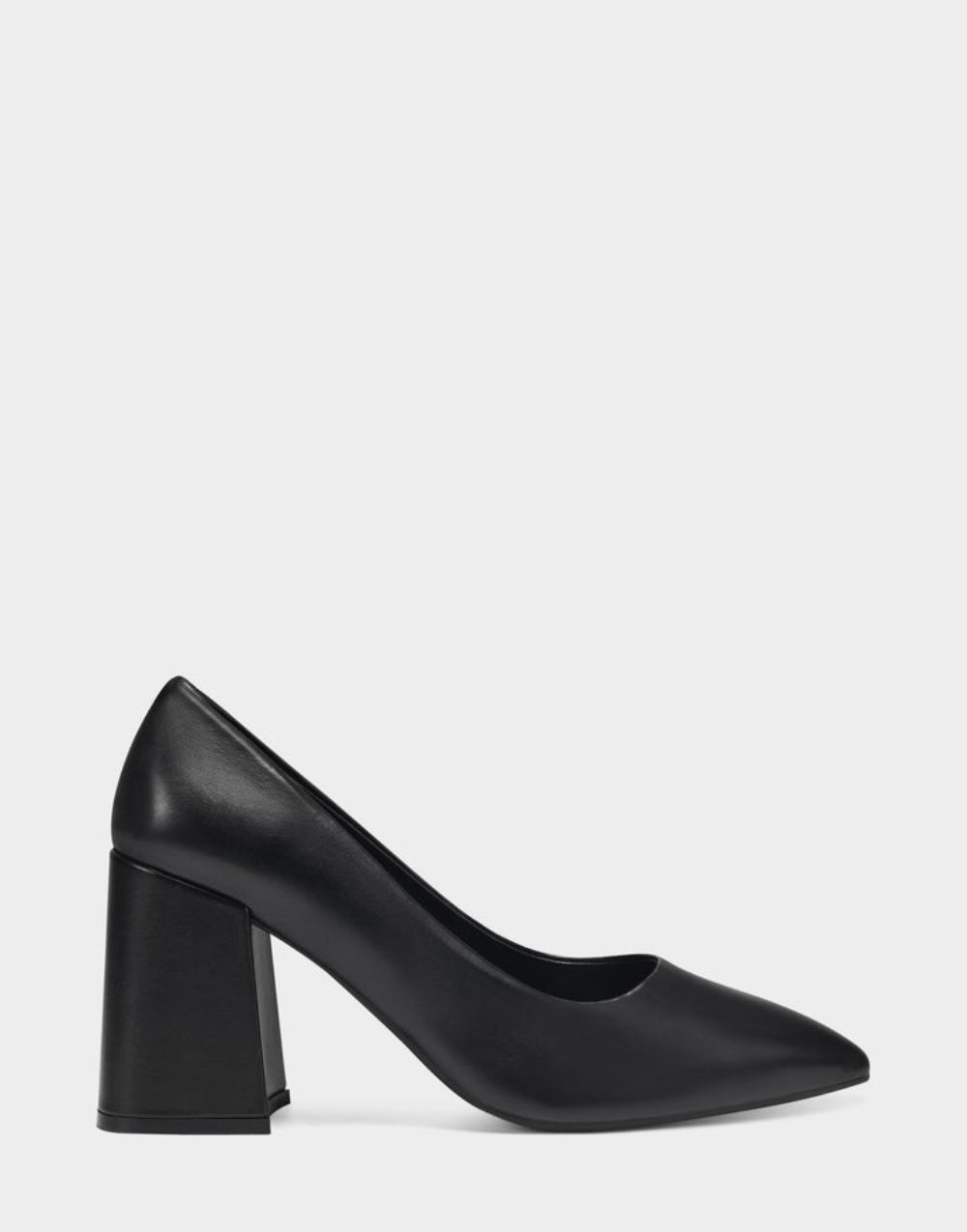 Women's | Isabel Black Leather Almond Toe Block Heel Pump