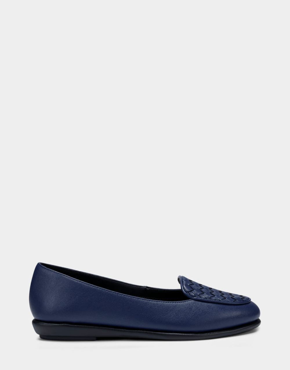 Women's | Navy Faux Leather Loafer with Weaved Upper Brielle