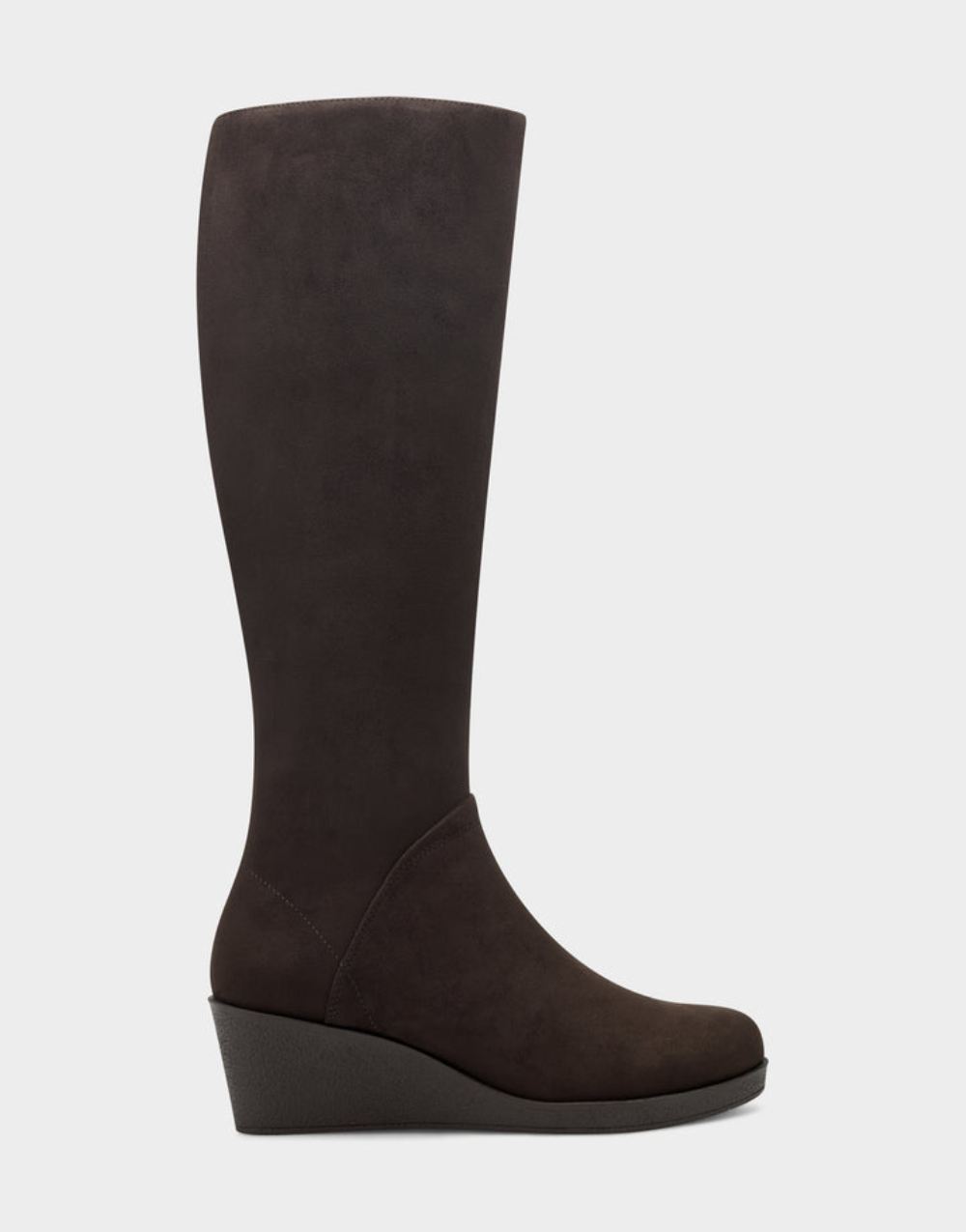 Women's | Binocular Brown Faux Suede Knee High Tall Wedge Boot