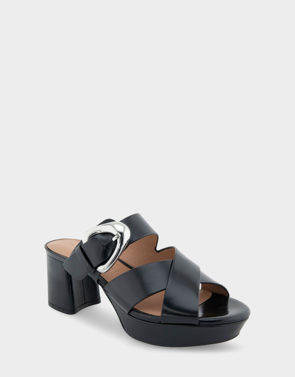 Women's | Collin Black Leather Crisscross Platform Slide Sandal