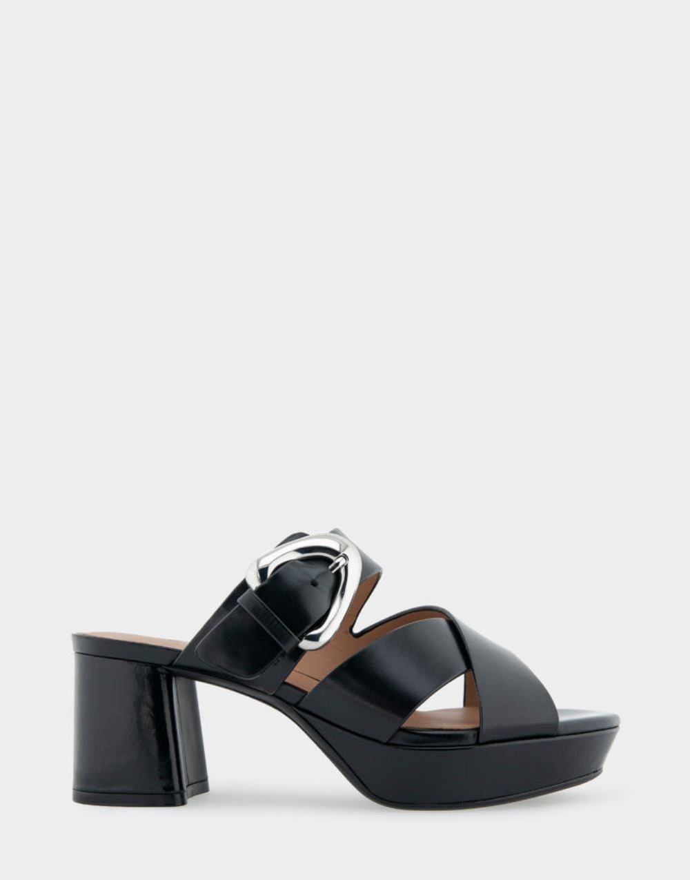 Women's | Collin Black Leather Crisscross Platform Slide Sandal