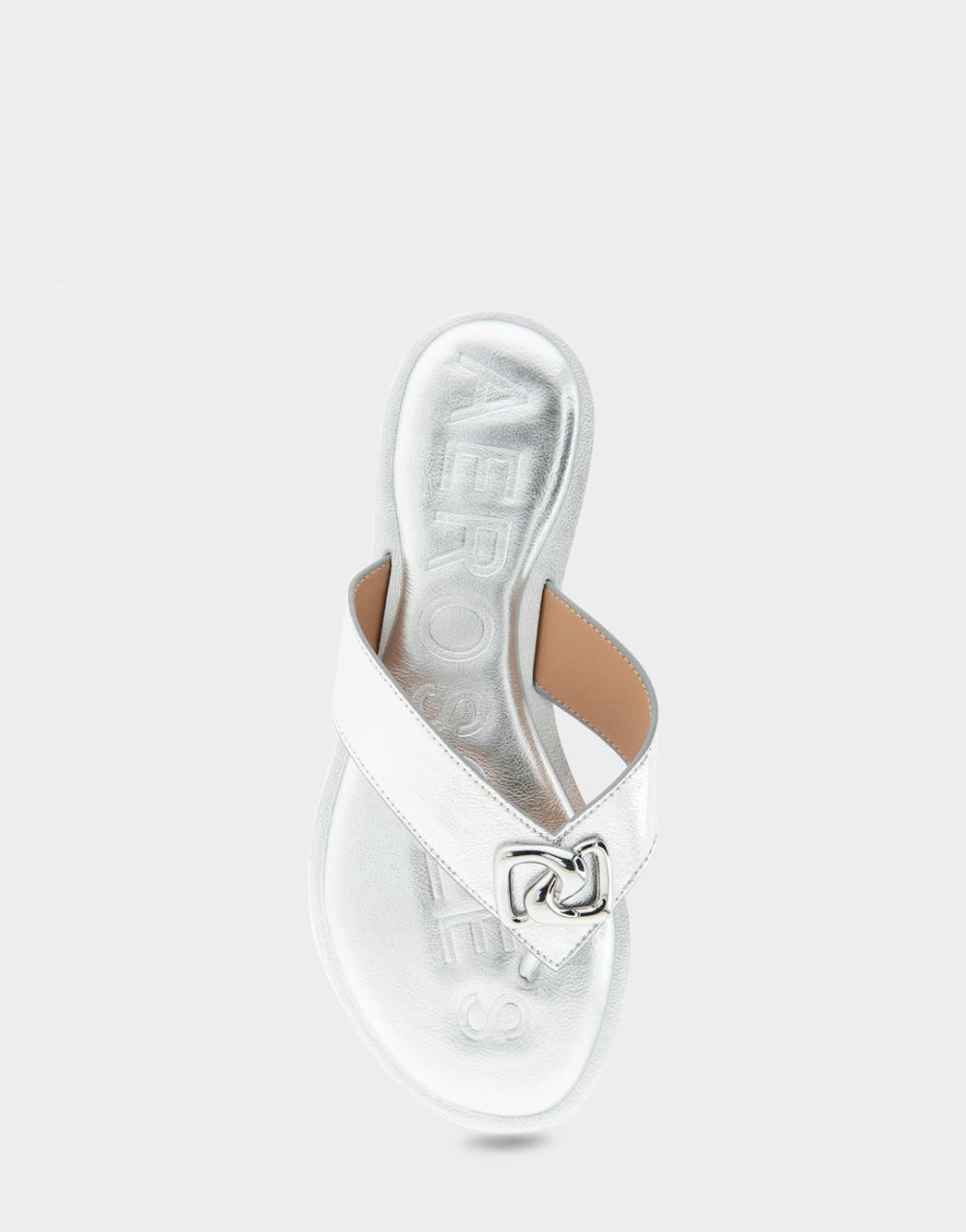 Women's | Galen Silver Faux Leather Ornamented Thong Sandal