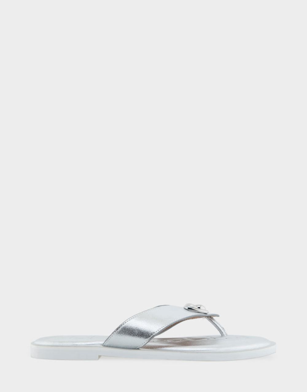 Women's | Galen Silver Faux Leather Ornamented Thong Sandal