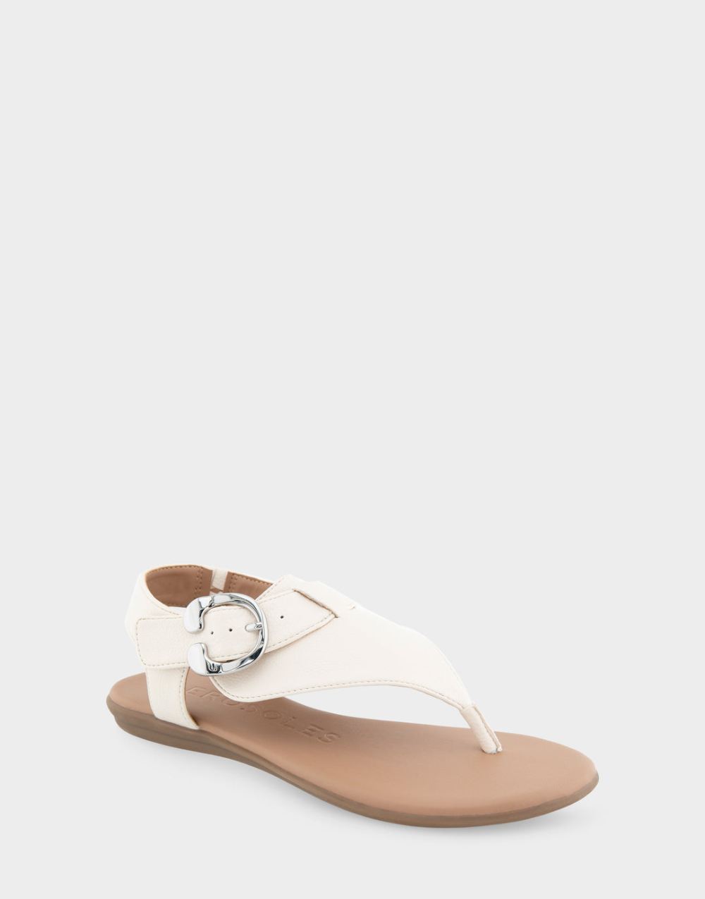 Women's | Isa Eggnog Grainy Faux Leather Buckle Detail Back Strap Thong Sandal