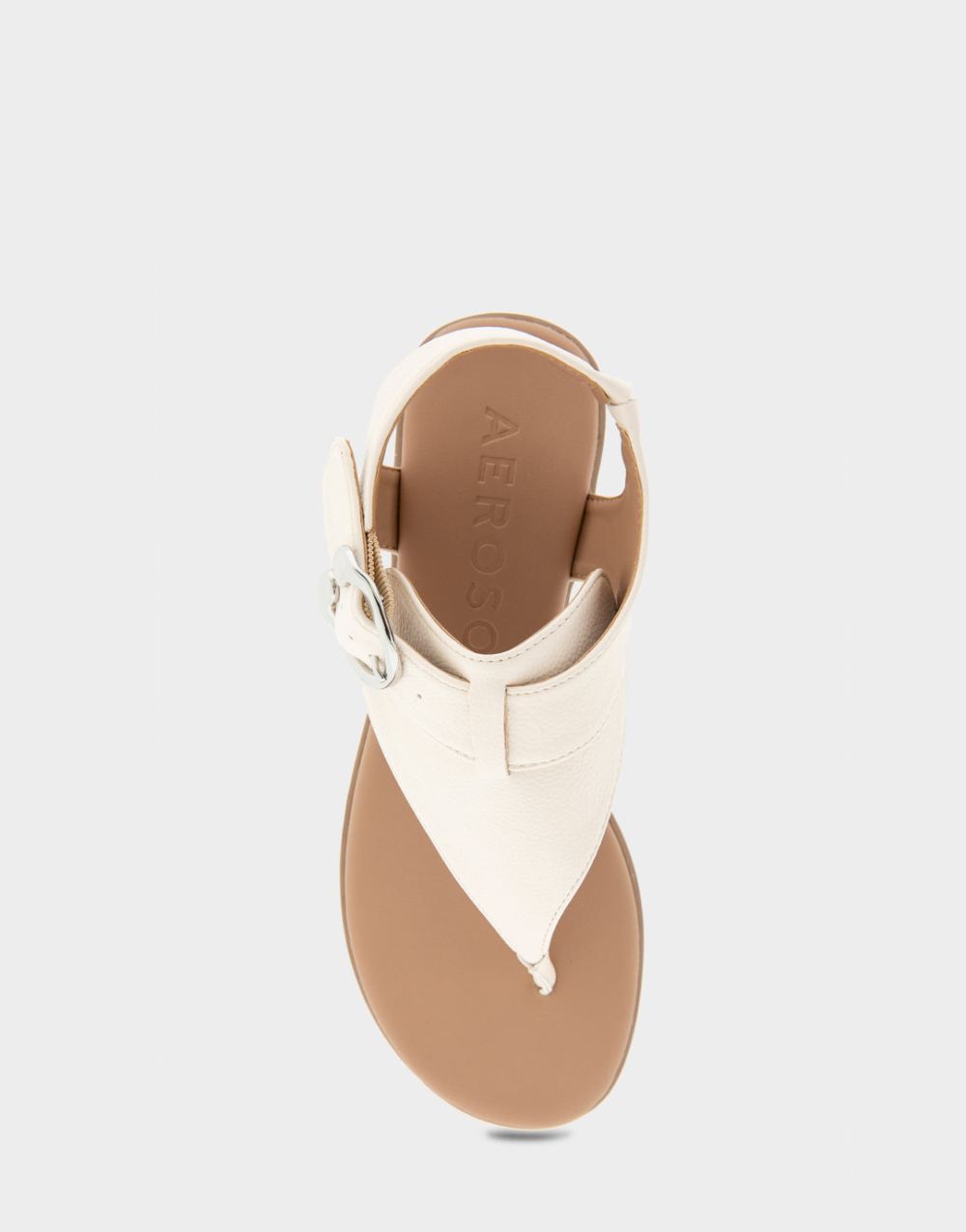 Women's | Isa Eggnog Grainy Faux Leather Buckle Detail Back Strap Thong Sandal