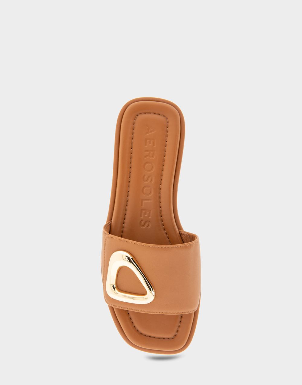 Women's | Blaire Tan Leather Ornamented Single Band Slide Sandal