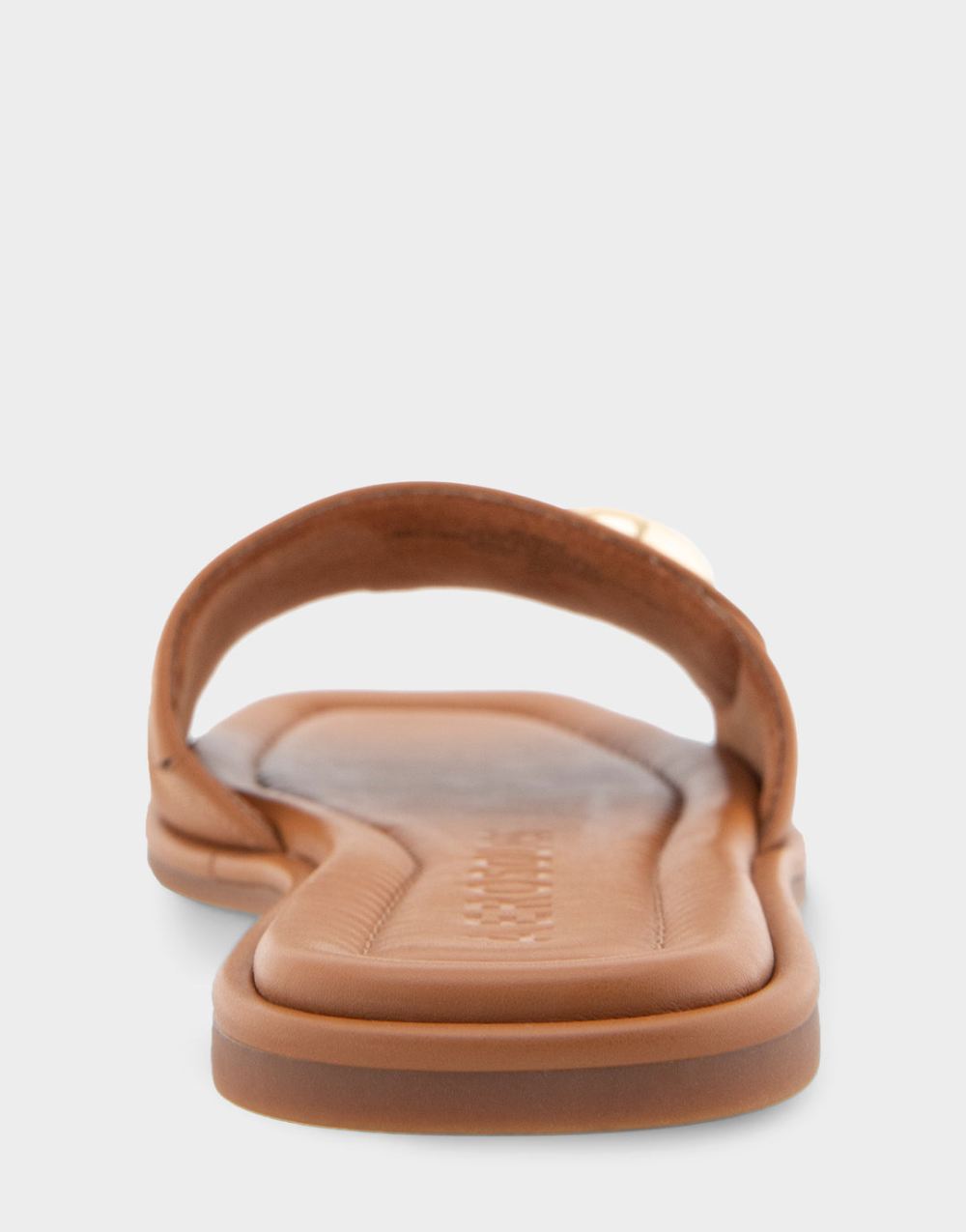 Women's | Blaire Tan Leather Ornamented Single Band Slide Sandal