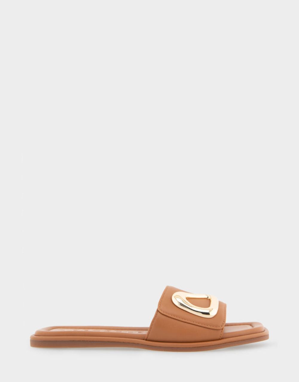 Women's | Blaire Tan Leather Ornamented Single Band Slide Sandal