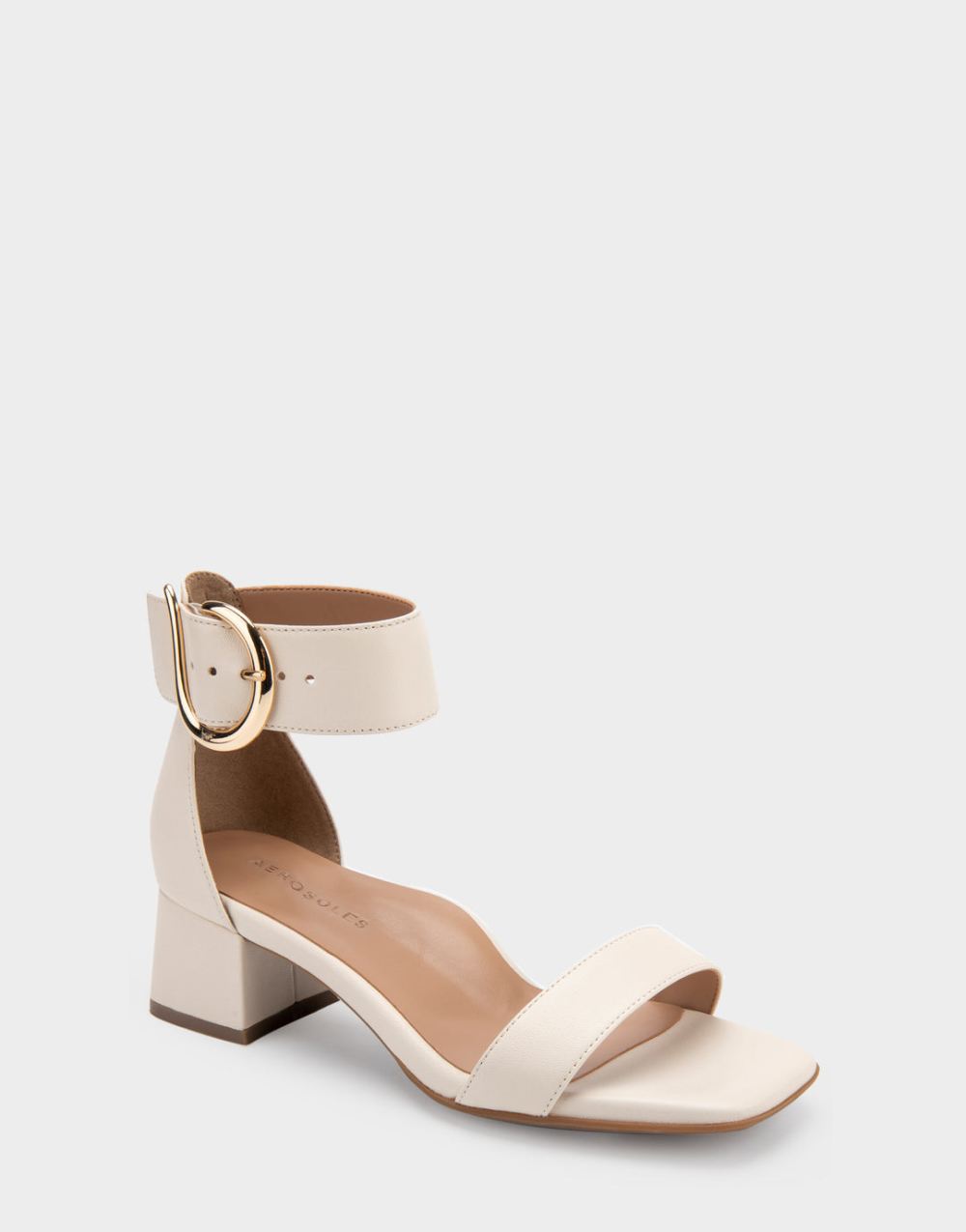 Women's | Eliza White Genuine Leather Two Piece Mid Heel with Ankle Strap and Buckle