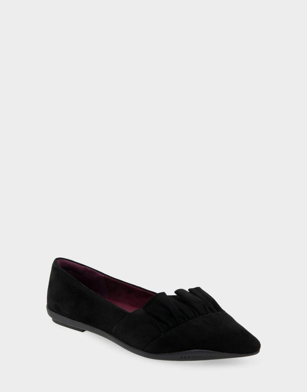 Women's | Dillion Black Genuine Suede Ruffled Point Toe Flat