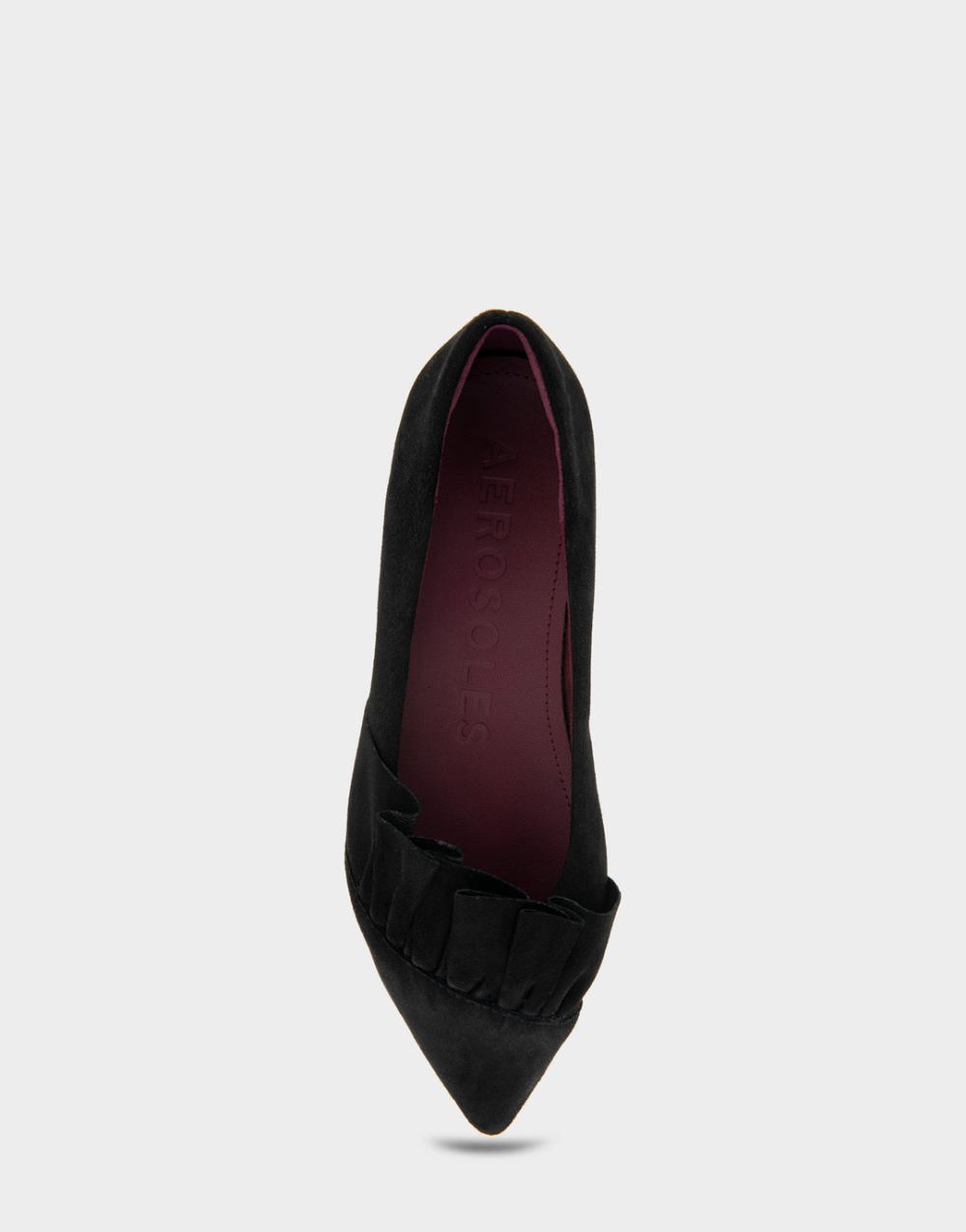 Women's | Dillion Black Genuine Suede Ruffled Point Toe Flat