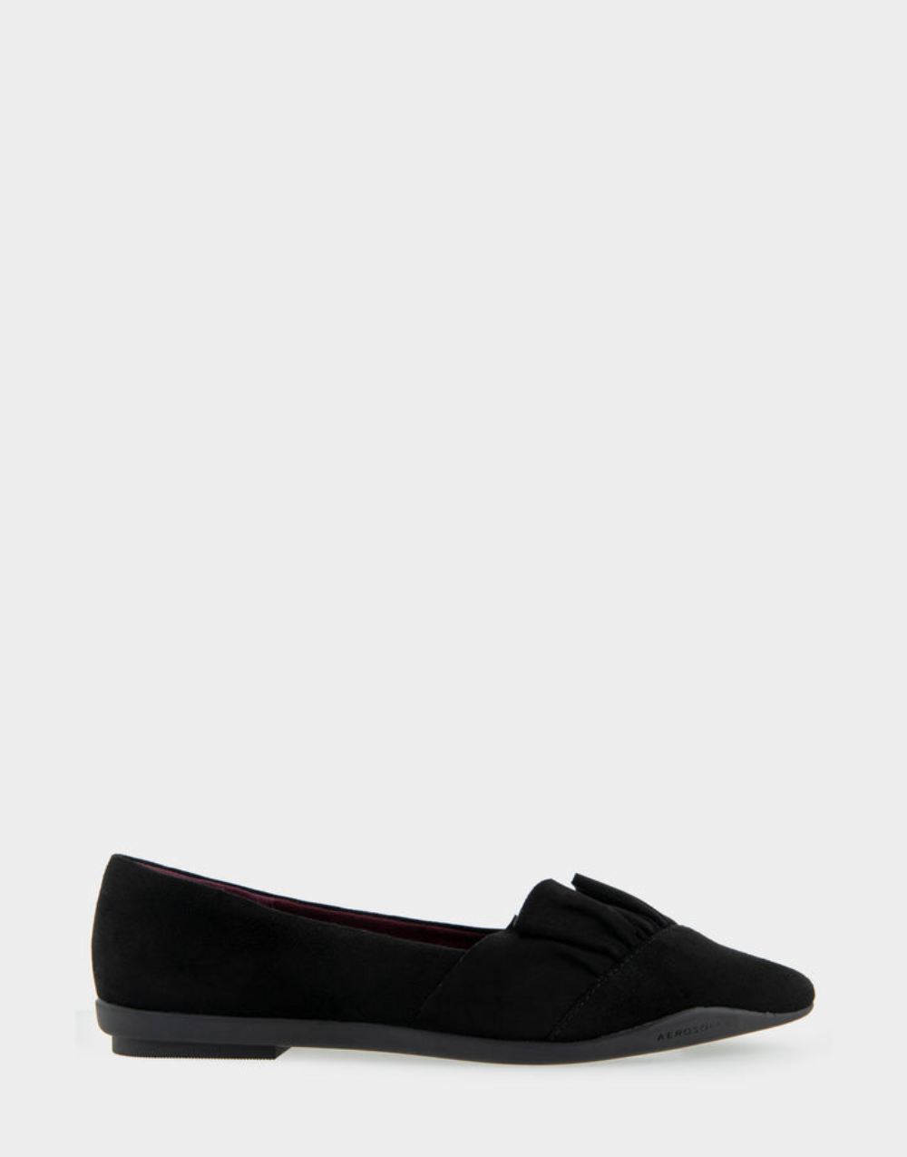 Women's | Dillion Black Genuine Suede Ruffled Point Toe Flat