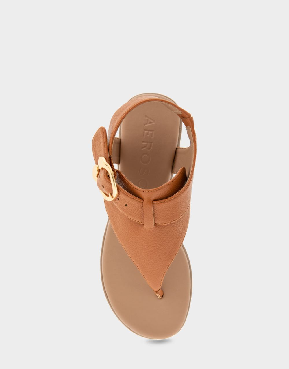 Women's | Isa Tan Grainy Faux Leather Buckle Detail Back Strap Thong Sandal