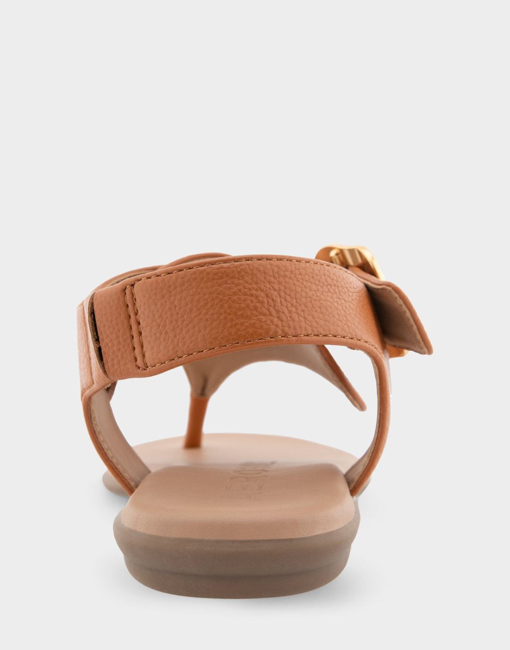 Women's | Isa Tan Grainy Faux Leather Buckle Detail Back Strap Thong Sandal