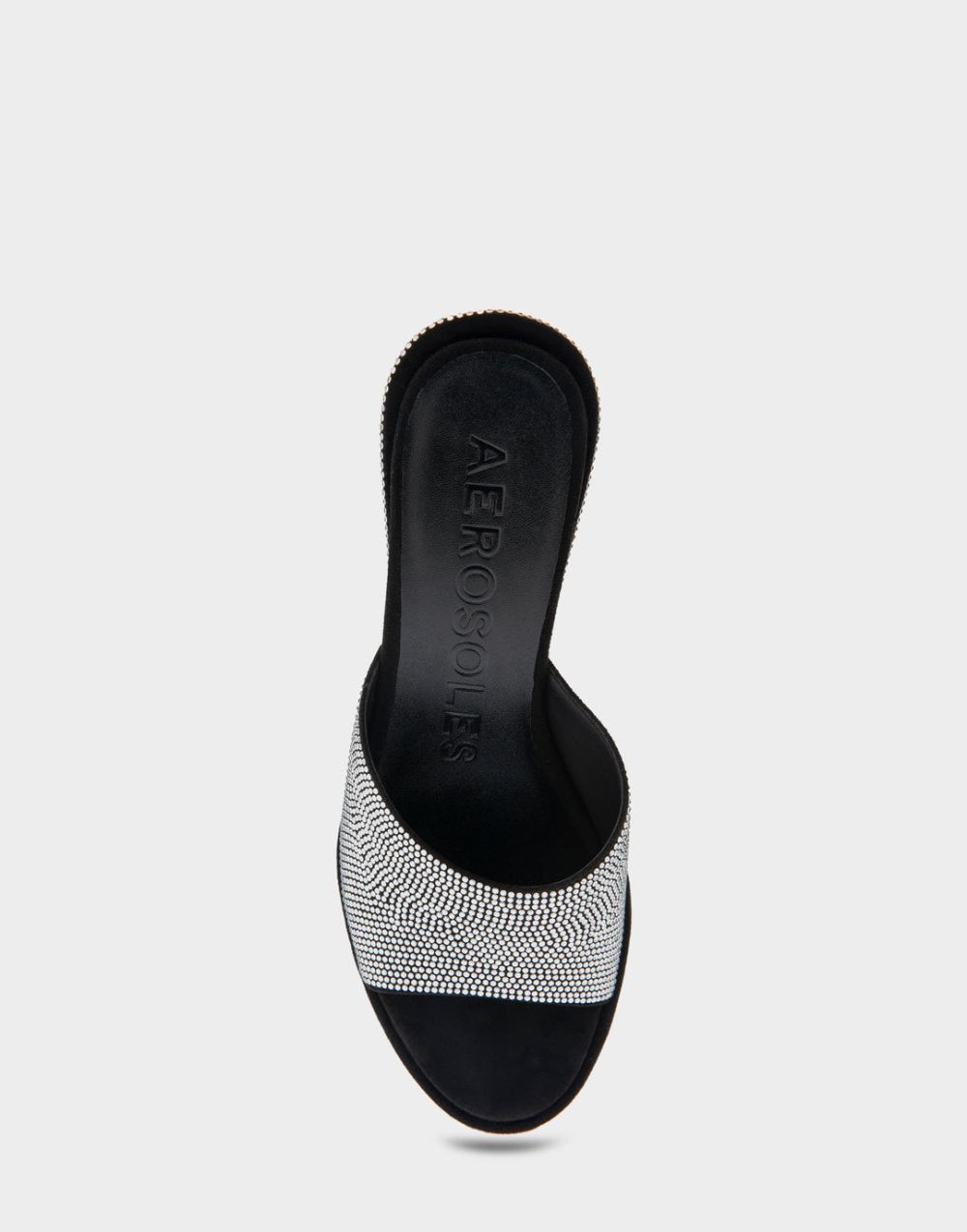 Women's | New Year Black Suede Fabric with Crystals Wedge Slide