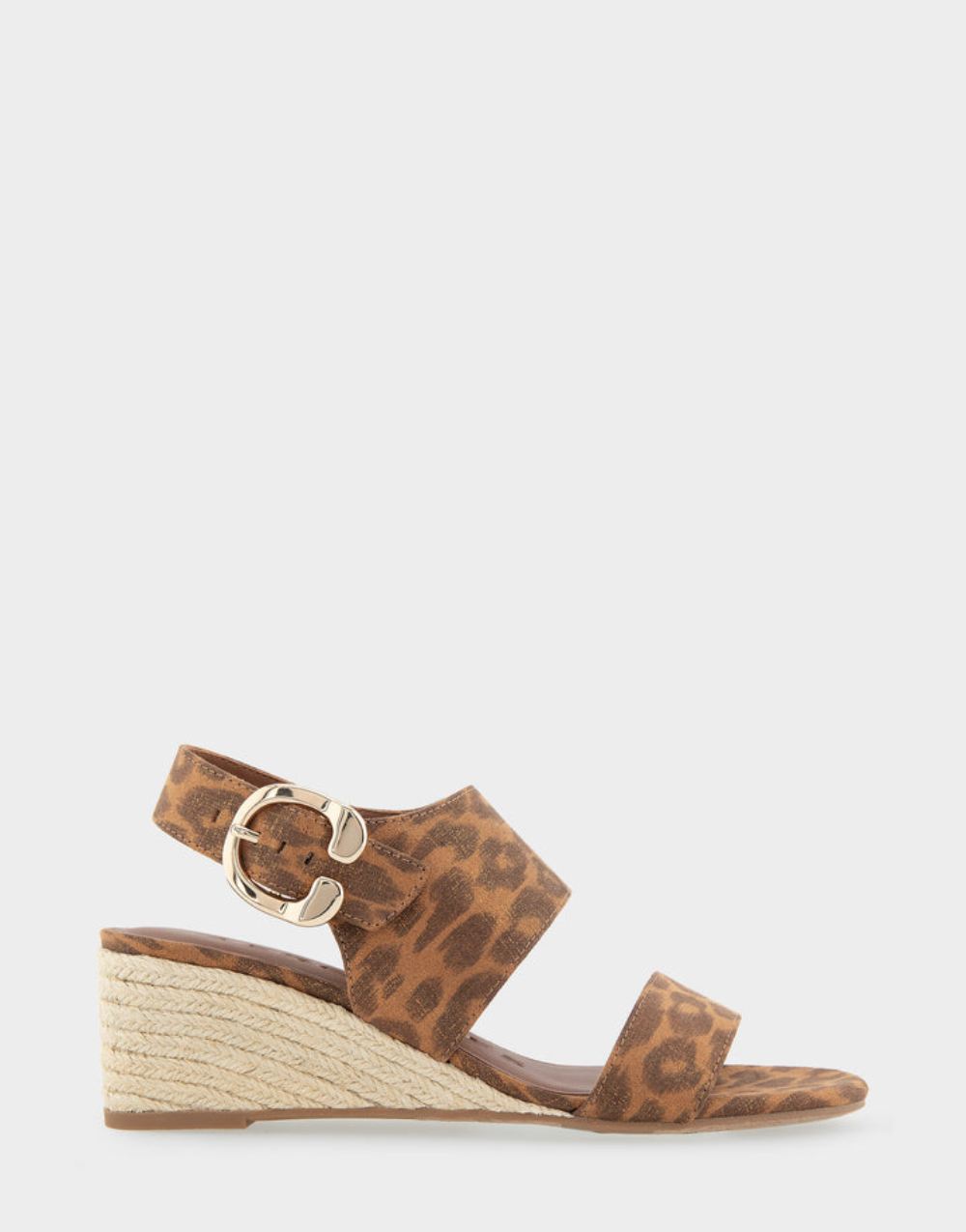 Women's | Worth Leopard Metallic Faux Suede Buckle Back Mid Wedge Sandal