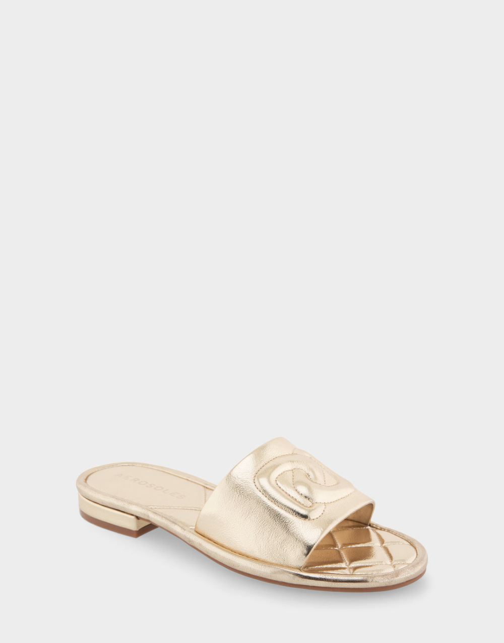 Women's | Jilda Soft Gold Faux Leather Debossed Chain Link Slide Sandal