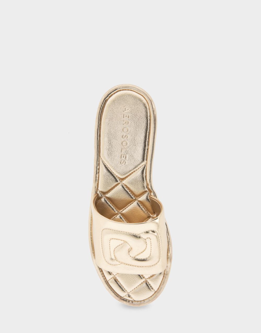 Women's | Jilda Soft Gold Faux Leather Debossed Chain Link Slide Sandal