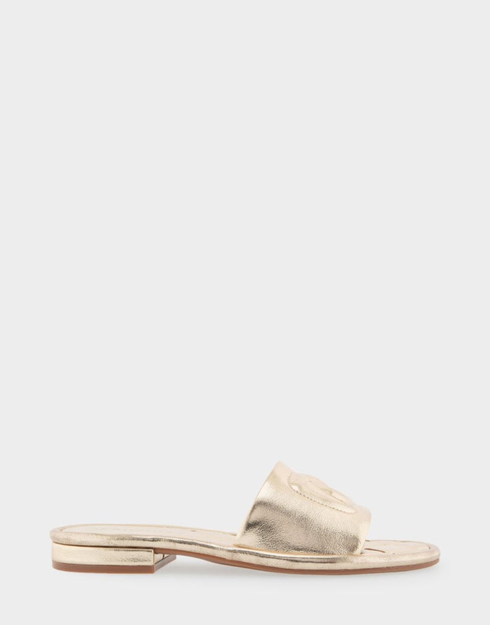 Women's | Jilda Soft Gold Faux Leather Debossed Chain Link Slide Sandal