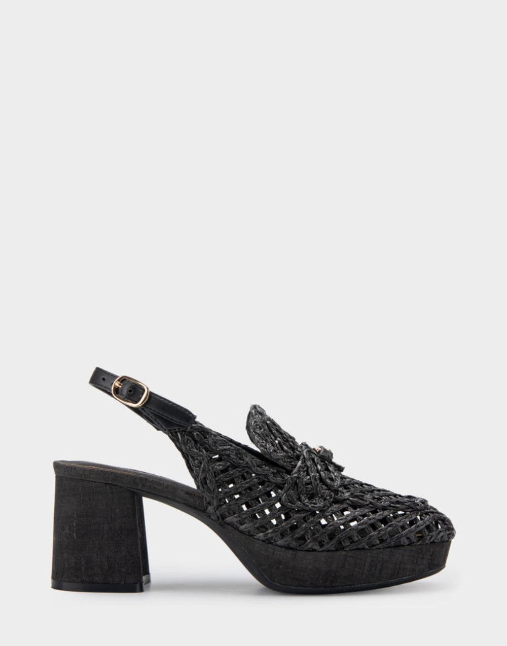 Women's | Santiago Raffia Platform Slingback Loafer Black