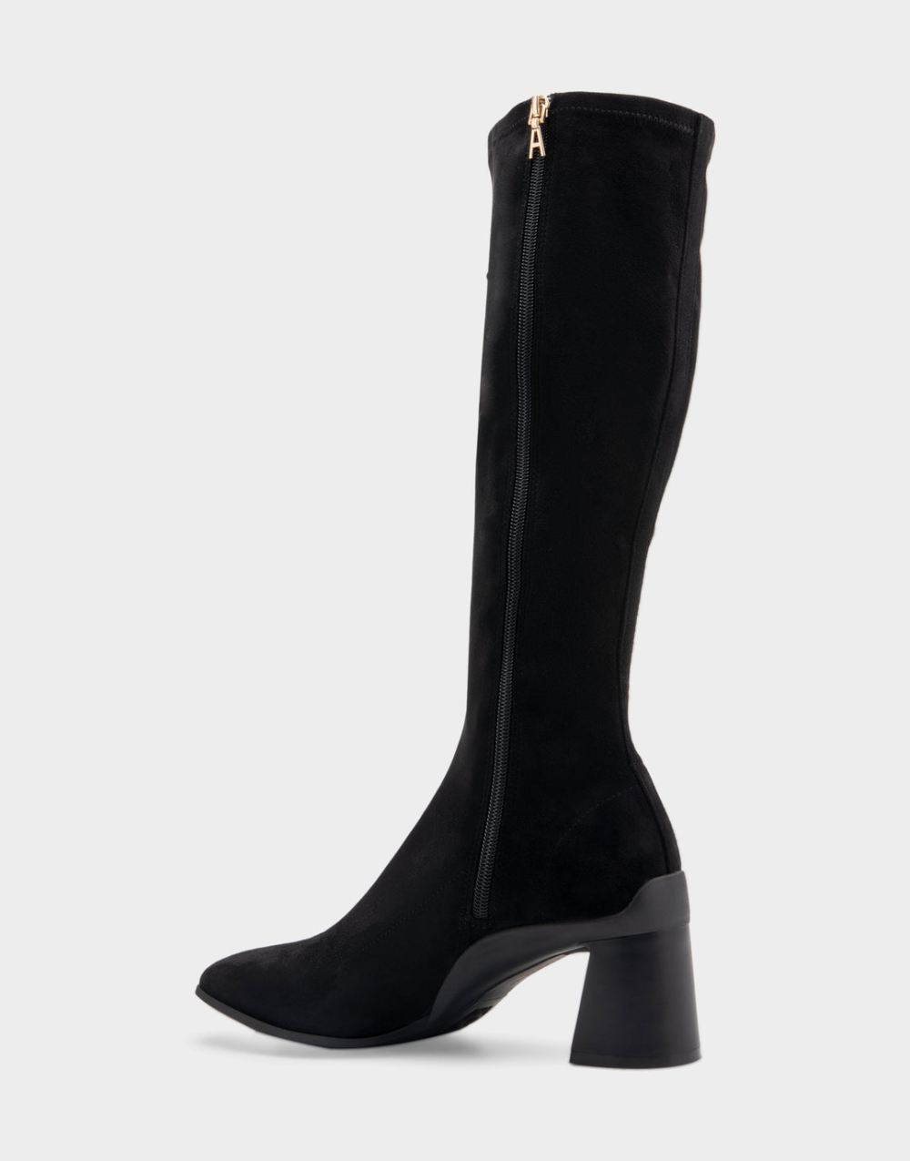 Women's | Centola Black Stretch Faux Suede Sculpted Heel Tall Shaft Boot