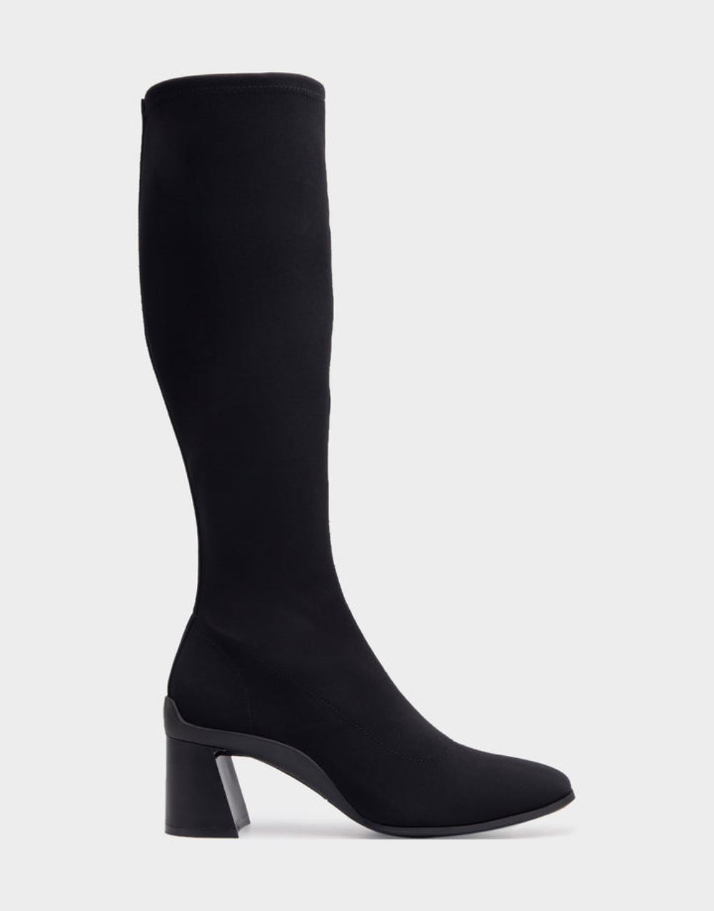 Women's | Centola Black Stretch Faux Suede Sculpted Heel Tall Shaft Boot