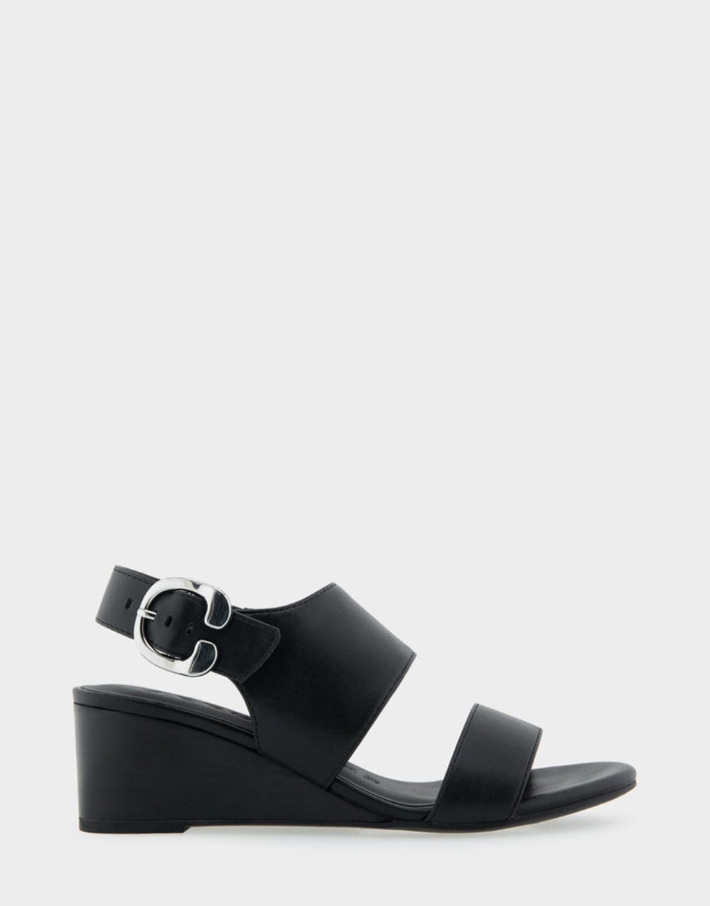 Women's | Worth Black Faux Leather Buckle Back Mid Wedge Sandal