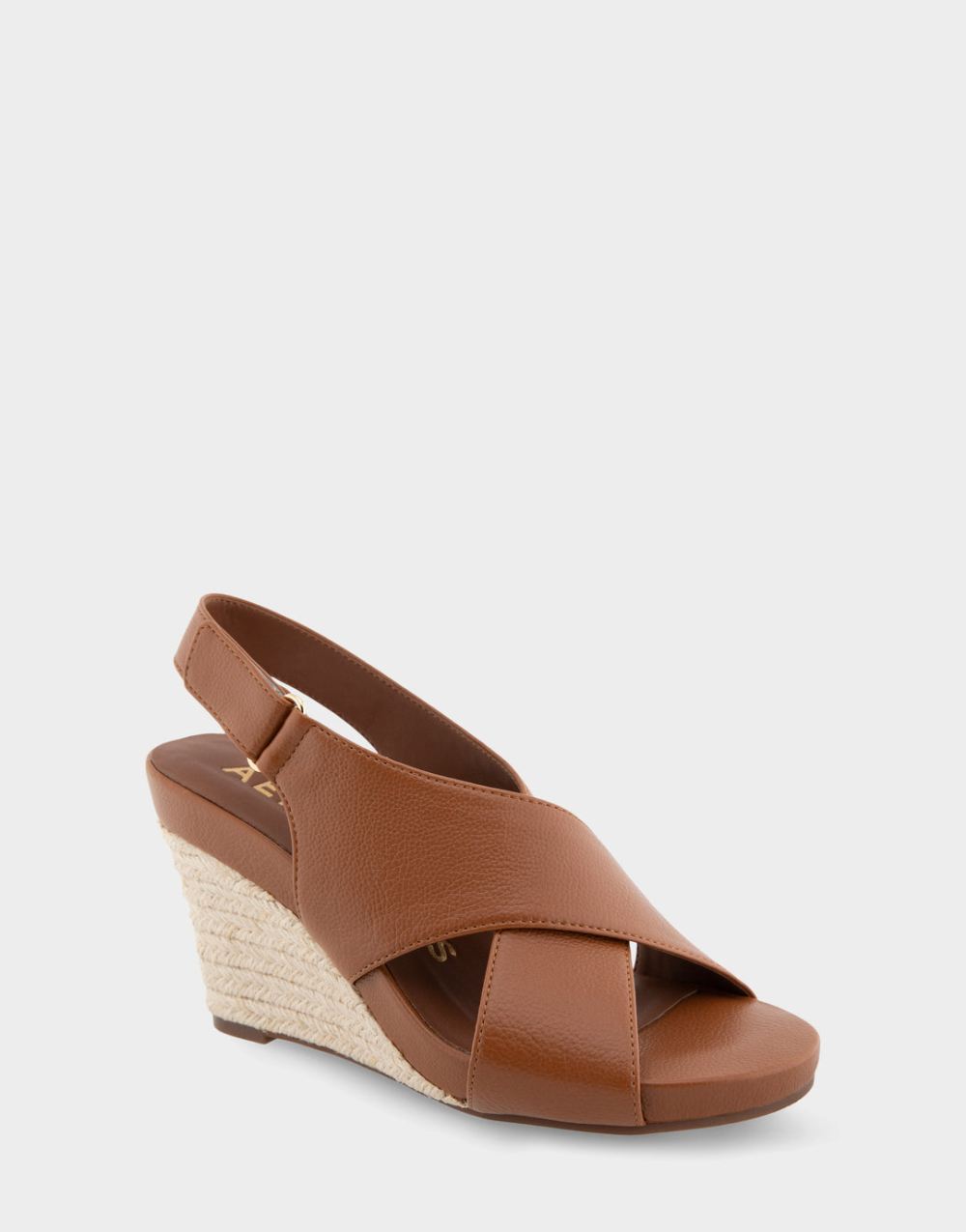 Women's | Payton Tan Faux Leather Crisscross Velcro Back Footbed Wedge Sandal