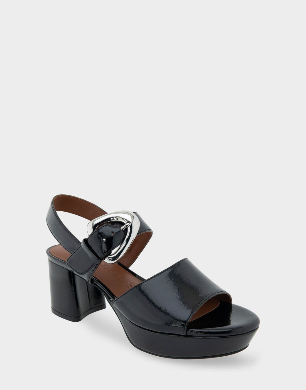 Women's | Chamber Black Patent Faux Leather Quarter Strap Platform Sandal