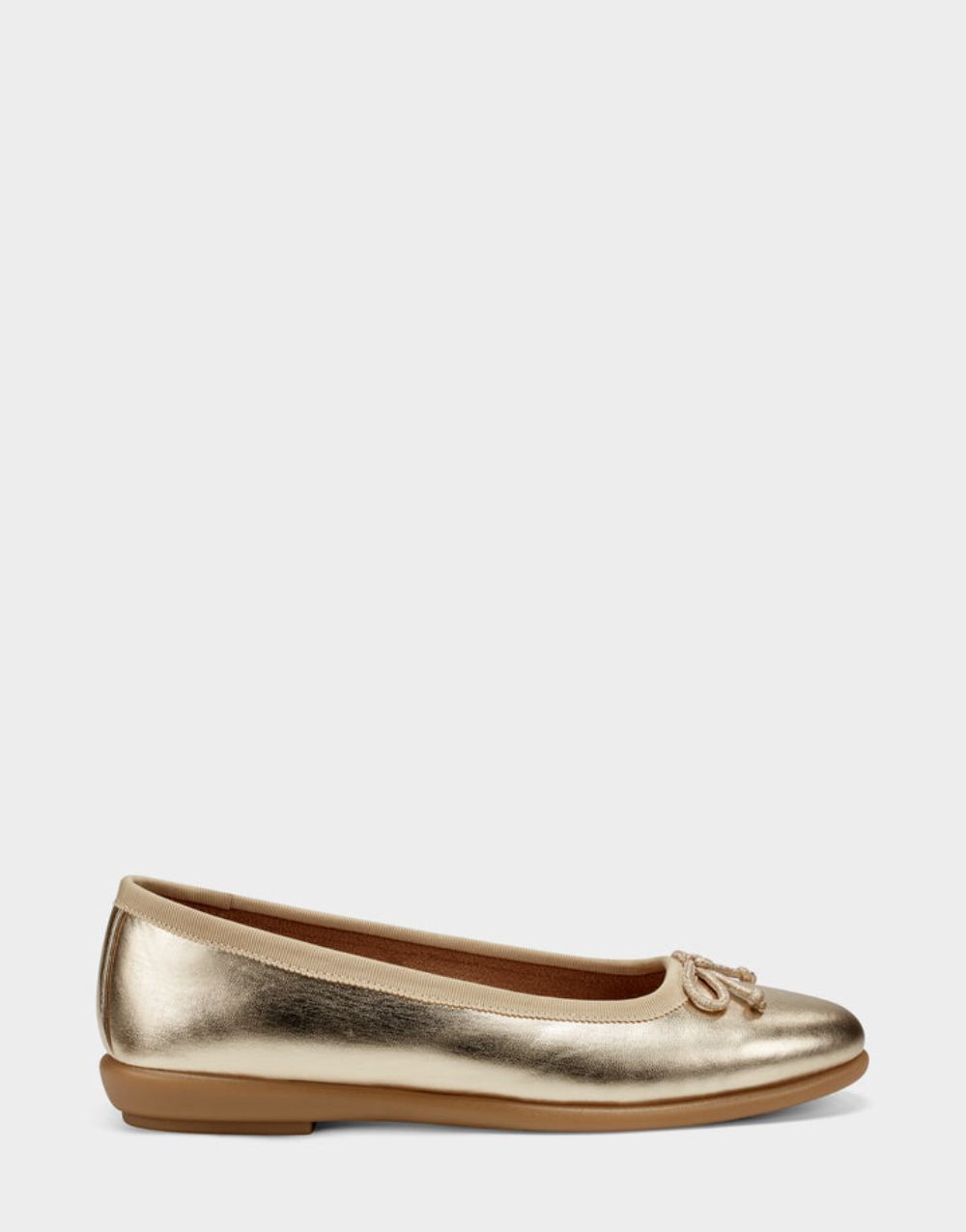 Women's | Homebet Soft Gold Faux Leather Ballet Flats with Bow