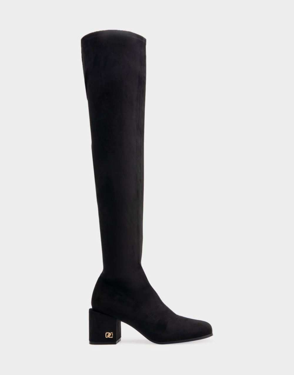 Women's | Oreti Black Stretch Faux Suede Block Heel Over The Knee Boot